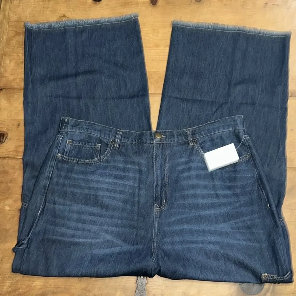 Westbound Dark Blue Relaxed Wide leg Frayed Hem Jeans Size 20W - Picture 3 of 11